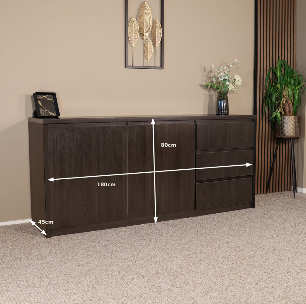 Dressoir melamine Cassie donker walnoot 180cm