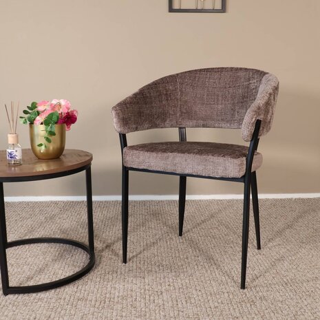 Lizzely Garden & Living Eetkamerstoel met armleuning Ziva taupe chenille Lizzely Garden & Living Eetkamerstoel met armleuning Ziva taupe chenille