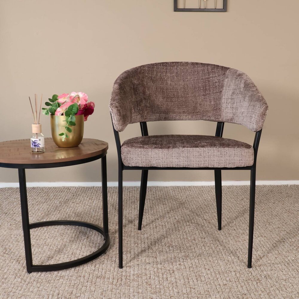 Eetkamerstoel met armleuning Ziva taupe chenille Eetkamerstoel met armleuning Ziva taupe chenille