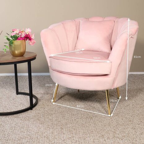 Lizzely Garden & Living Fauteuil zitbank 1 persoons Belle velvet roze bankje Lizzely Garden & Living Fauteuil zitbank 1 persoons Belle velvet roze bankje