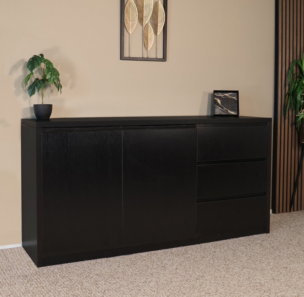 Dressoir melamine Cassie zwart 160cm Dressoir melamine Cassie zwart 160cm