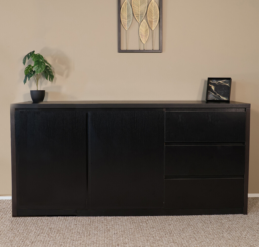 Dressoir melamine Cassie zwart 160cm Dressoir melamine Cassie zwart 160cm