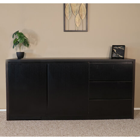 Lizzely Garden & Living Dressoir melamine Cassie zwart 160cm Lizzely Garden & Living Dressoir melamine Cassie zwart 160cm