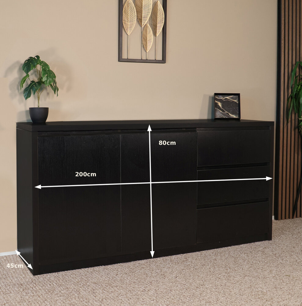 Dressoir melamine Cassie zwart 160cm Dressoir melamine Cassie zwart 160cm