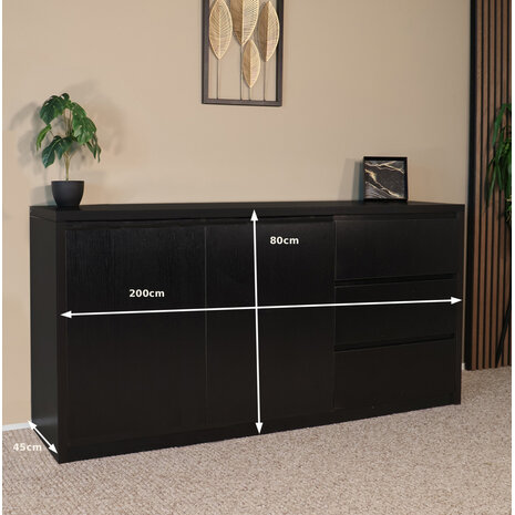 Lizzely Garden & Living Dressoir melamine Cassie zwart 160cm Lizzely Garden & Living Dressoir melamine Cassie zwart 160cm