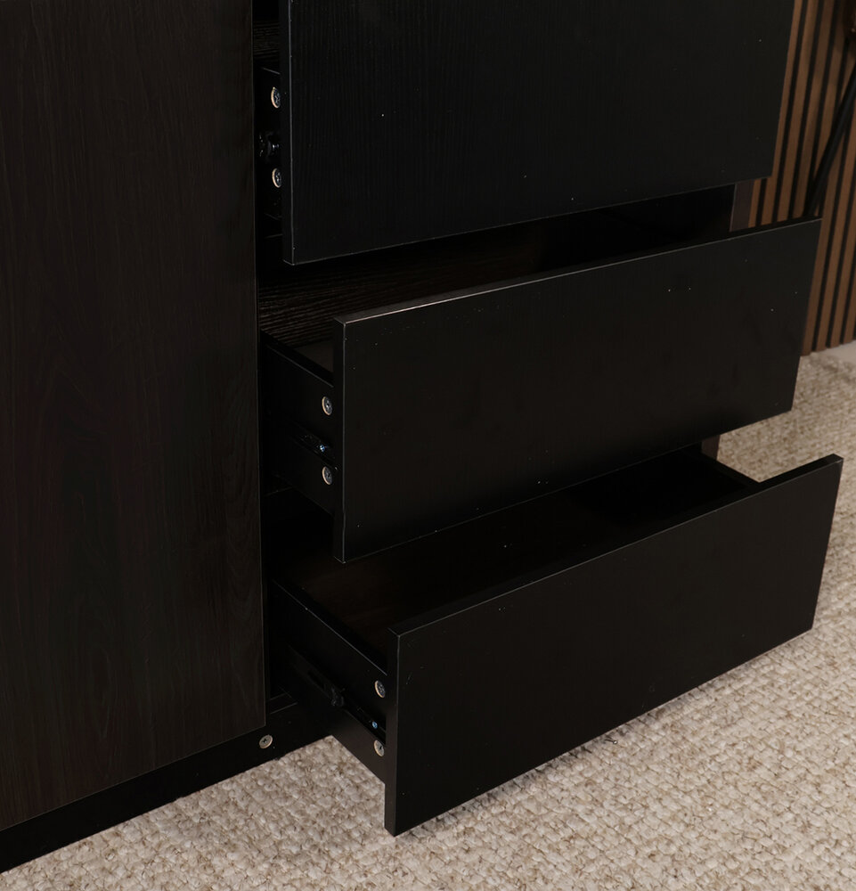 Dressoir melamine Cassie zwart 160cm Dressoir melamine Cassie zwart 160cm