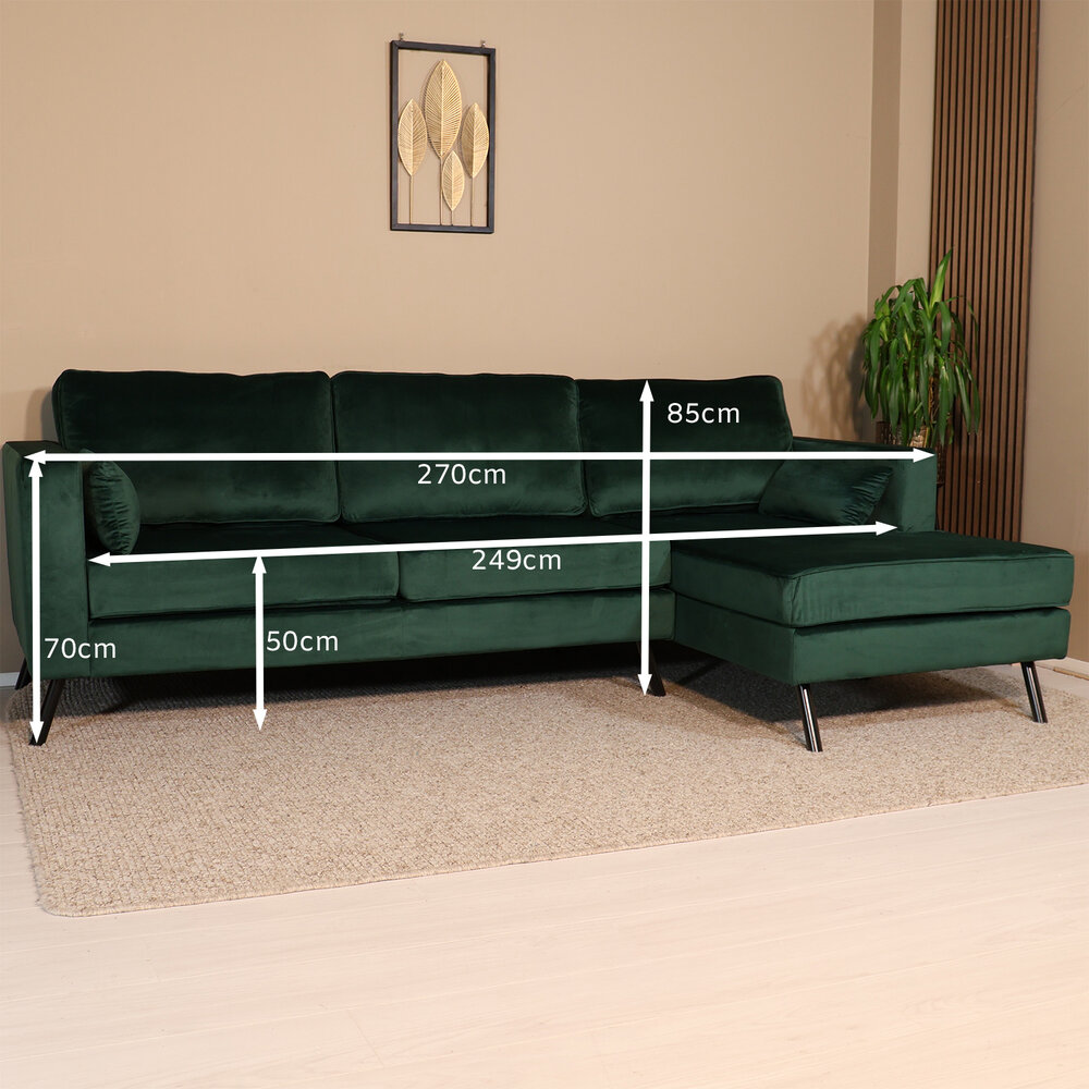 Hoekbank design Lizza 269cm bank donkergroen velvet loungebank zowel links als rechts bankstel Hoekbank design Lizza 269cm bank donkergroen velvet loungebank zowel links als rechts bankstel