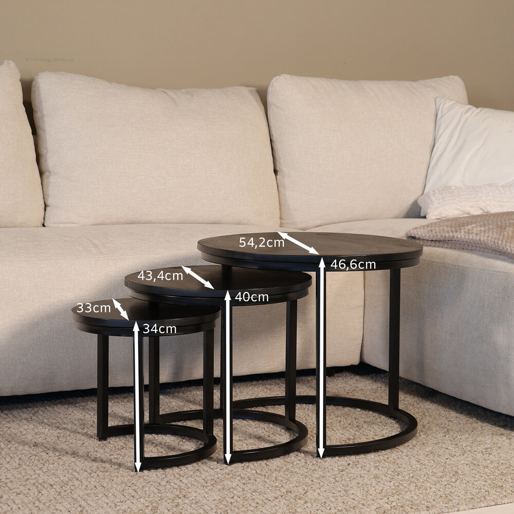 Salontafel 3delig mangohout zwart Jaell industrieel massief hout duurzaam mango Salontafel 3delig mangohout zwart Jaell industrieel massief hout duurzaam mango