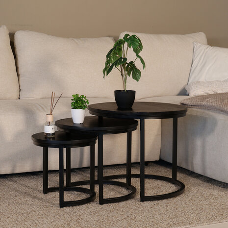 Lizzely Garden & Living Salontafel 3delig mangohout zwart Jaell industrieel massief hout duurzaam mango Lizzely Garden & Living Salontafel 3delig mangohout zwart Jaell industrieel massief hout duurzaam mango