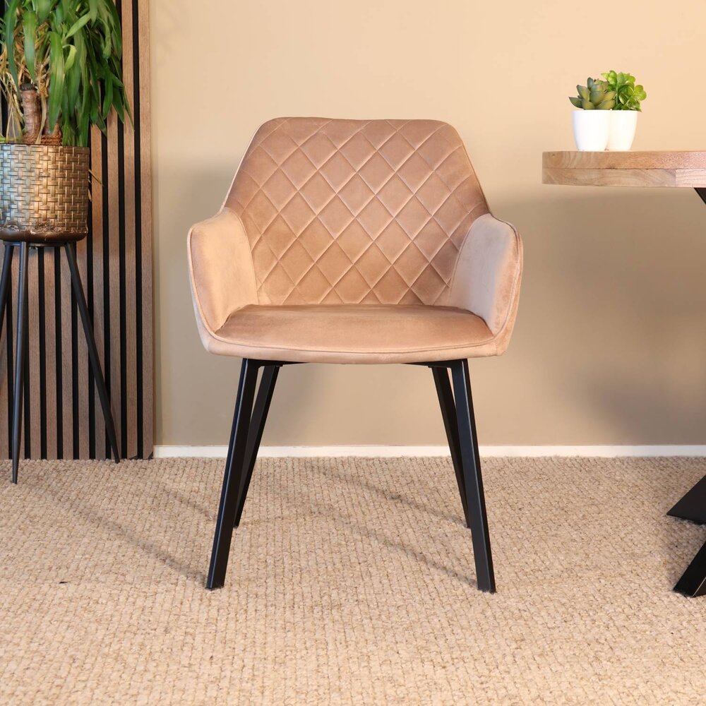 Eetkamerstoel met armleuning Yurgan velvet champagne eetstoel Eetkamerstoel met armleuning Yurgan velvet champagne eetstoel