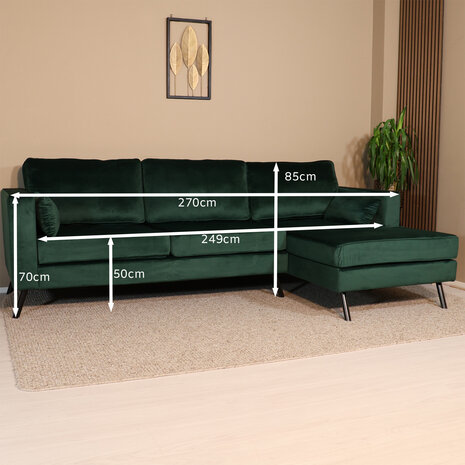 Lizzely Garden & Living Hoekbank Hilde 270cm donkergroen velvet rechts