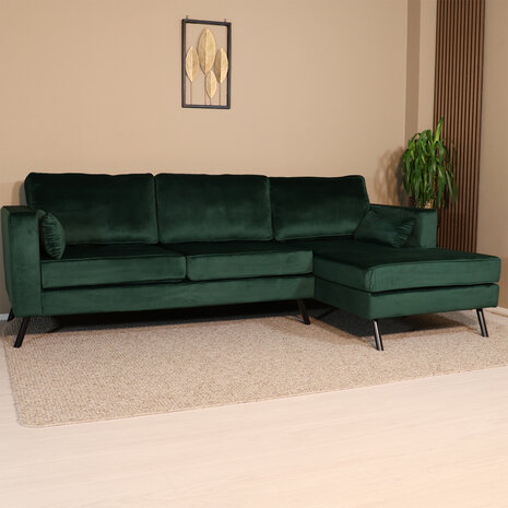 Lizzely Garden & Living Hoekbank Hilde 270cm donkergroen velvet rechts