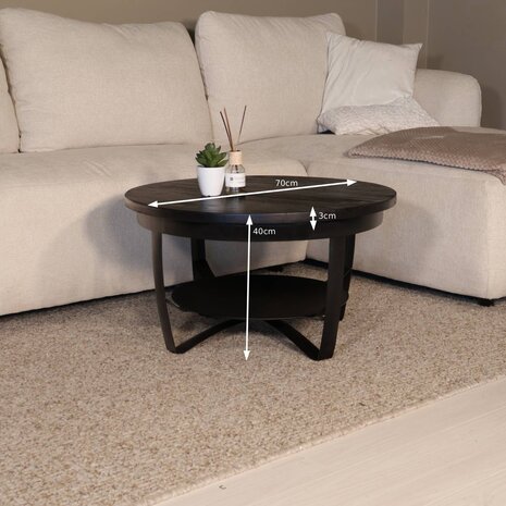 Lizzely Garden & Living Salontafel rond mangohout Tycho zwart 70cm