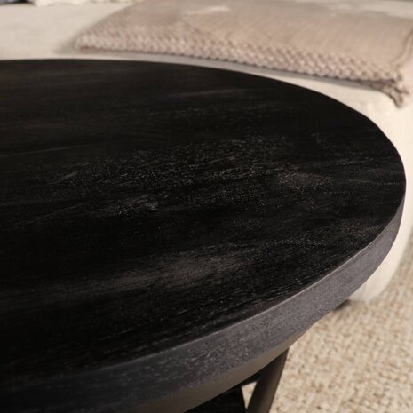 Lizzely Garden & Living Salontafel rond mangohout zwart Sandy industrieel duurzaam massief hout mango Lizzely Garden & Living Salontafel rond mangohout zwart Sandy industrieel duurzaam massief hout mango