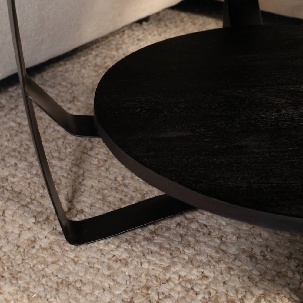 Salontafel rond mangohout zwart Sandy industrieel duurzaam massief hout mango Salontafel rond mangohout zwart Sandy industrieel duurzaam massief hout mango