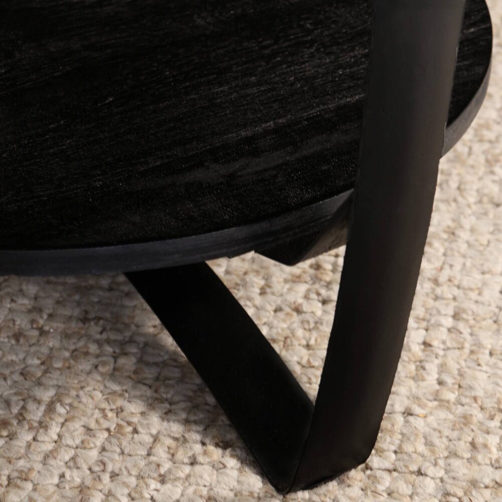 Salontafel rond mangohout zwart Sandy industrieel duurzaam massief hout mango Salontafel rond mangohout zwart Sandy industrieel duurzaam massief hout mango