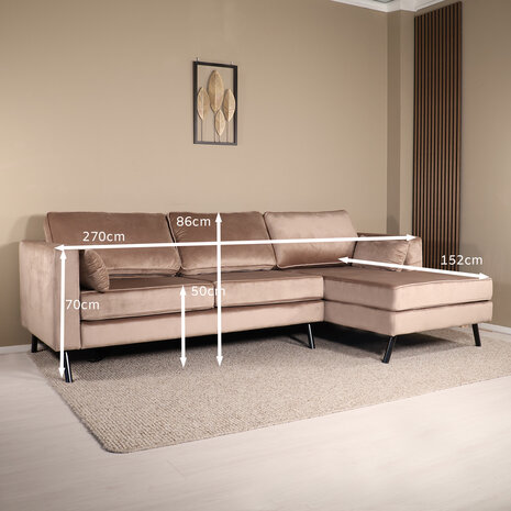 Lizzely Garden & Living Hoekbank Hilde 270cm taupe velvet rechts