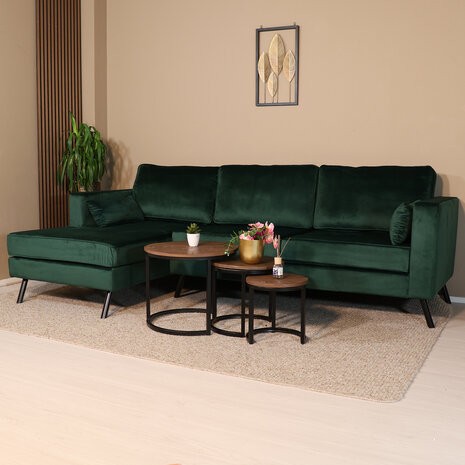 Lizzely Garden & Living Hoekbank Hilde 270cm donkergroen velvet links