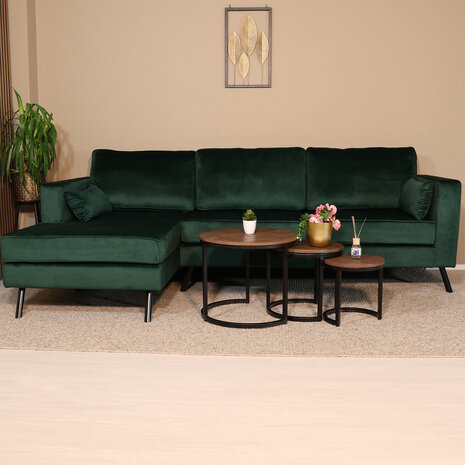 Lizzely Garden & Living Hoekbank Hilde 270cm donkergroen velvet links