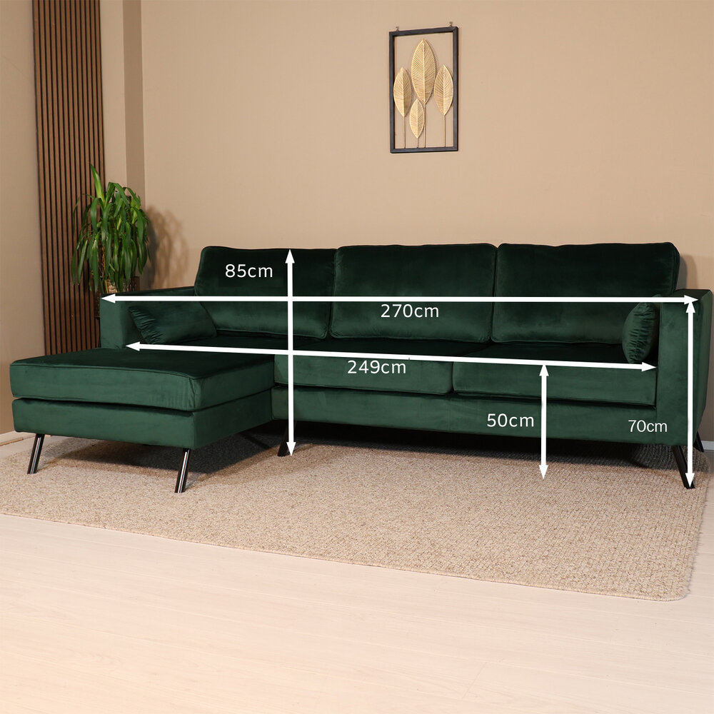 Hoekbank Hilde 270cm donkergroen velvet links
