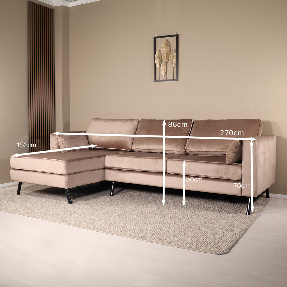 Hoekbank Hilde 270cm taupe velvet links