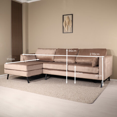 Lizzely Garden & Living Hoekbank Hilde 270cm taupe velvet links