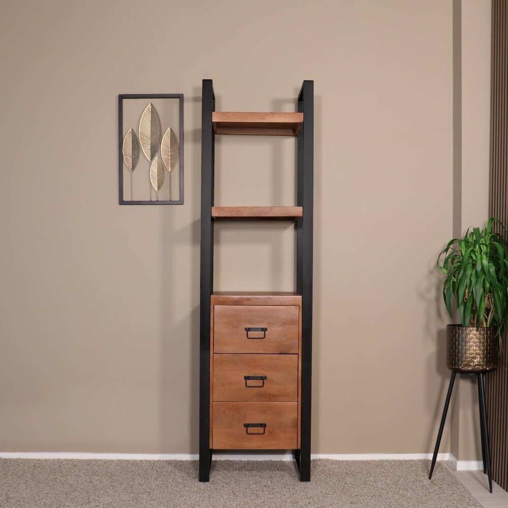 Boekenkast mangohout Blizy kast industrieel 200cm hoog massief hout mango wandkast Boekenkast mangohout Blizy kast industrieel 200cm hoog massief hout mango wandkast
