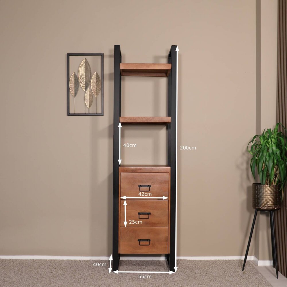 Boekenkast mangohout Blizy kast industrieel 200cm hoog massief hout mango wandkast Boekenkast mangohout Blizy kast industrieel 200cm hoog massief hout mango wandkast