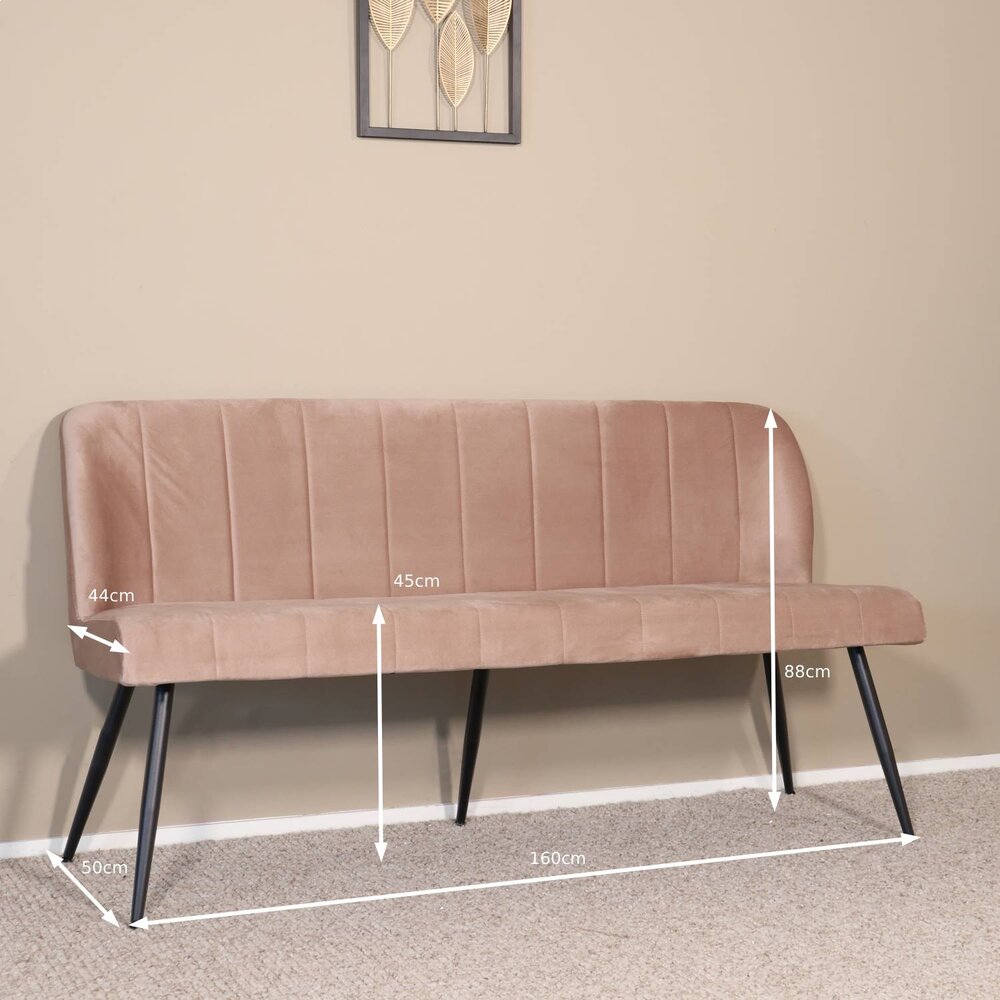 Eetkamerbank 160cm Sally velvet champagne bank Eetkamerbank 160cm Sally velvet champagne bank