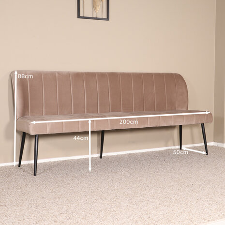 Lizzely Garden & Living Eetkamerbank 200cm Sally velvet champagne bank Lizzely Garden & Living Eetkamerbank 200cm Sally velvet champagne bank