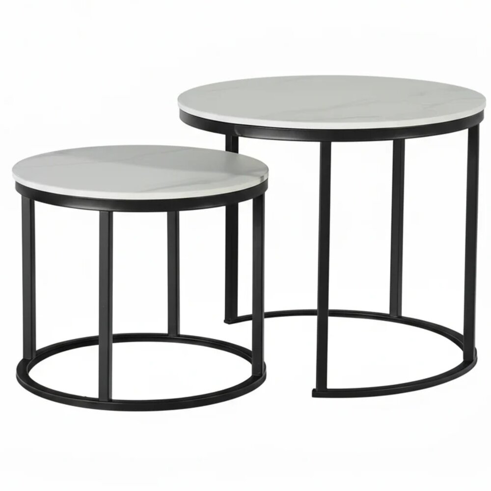 Salontafel rond 2delig marmerlook Lotte wit side table steen bijzettafel