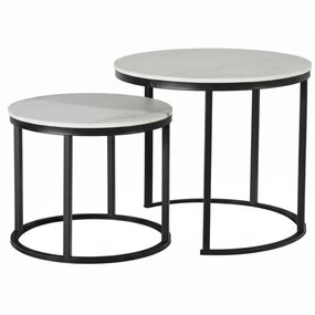 Lizzely Garden & Living Salontafel rond 2delig marmerlook Lotte wit side table steen bijzettafel