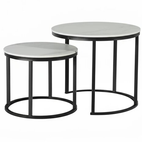 Lizzely Garden & Living Salontafel rond 2delig marmerlook Lotte wit side table steen bijzettafel