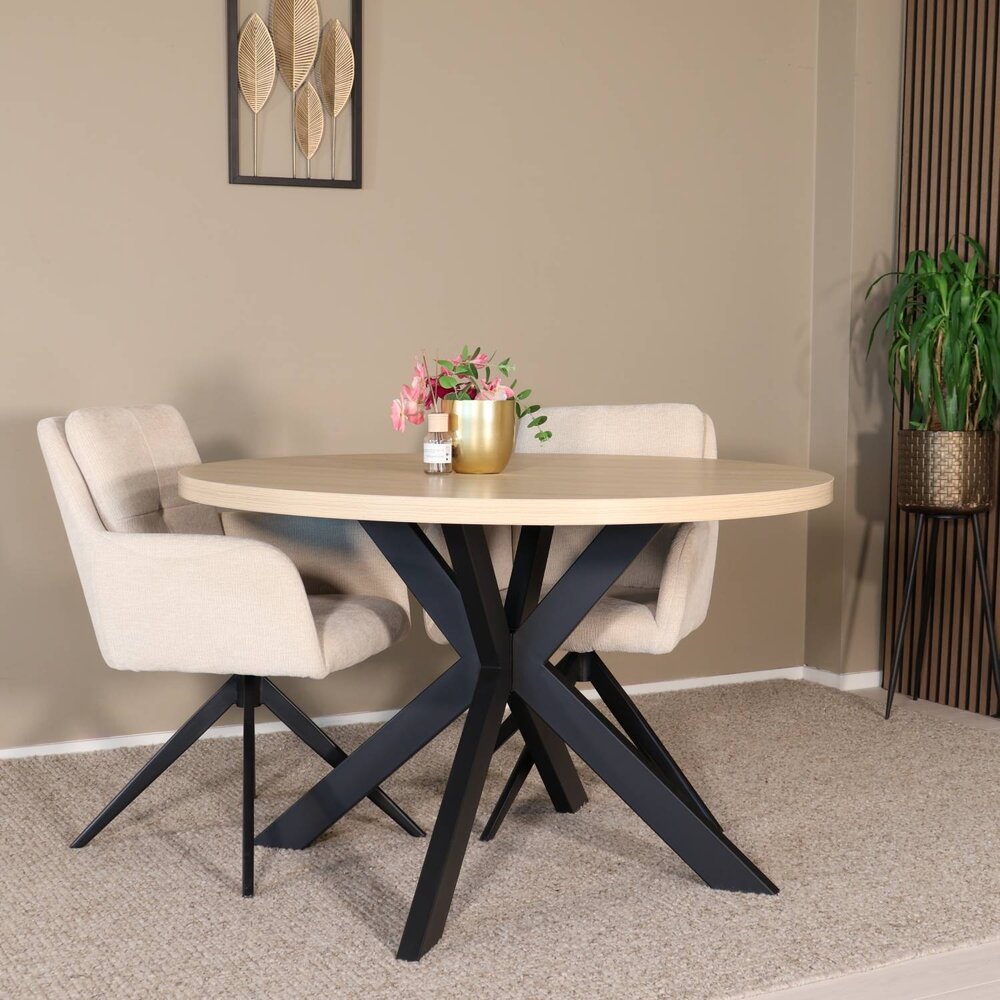 Eettafel rond melamine 120cm Sanne lichtbruin ronde tafel