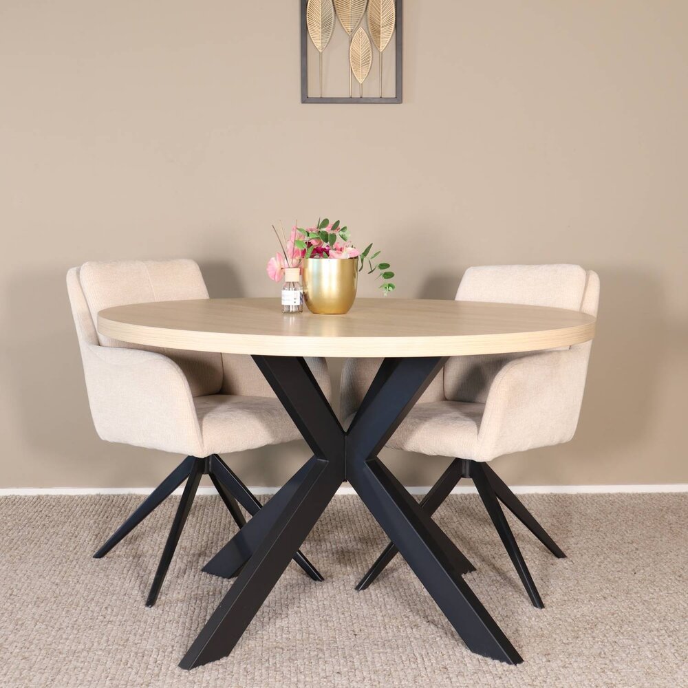 Eettafel rond melamine 120cm Sanne lichtbruin ronde tafel