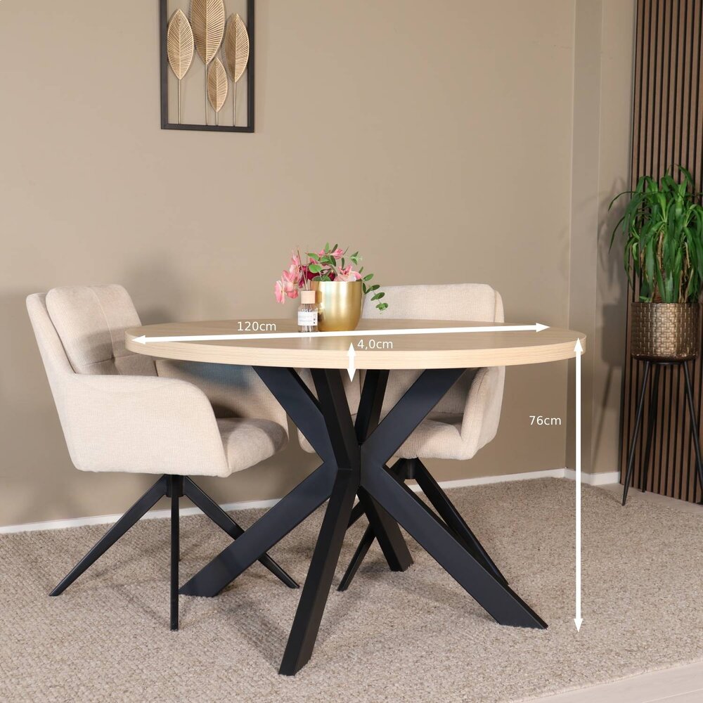 Eettafel rond melamine 120cm Sanne lichtbruin ronde tafel