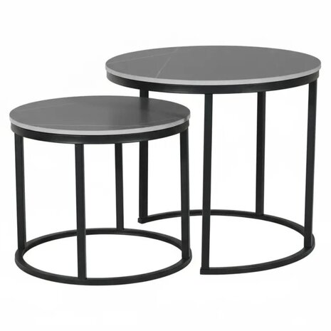 Lizzely Garden & Living Salontafel rond 2delig marmerlook Lotte grijs side table steen bijzettafel Lizzely Garden & Living Salontafel rond 2delig marmerlook Lotte grijs side table steen bijzettafel