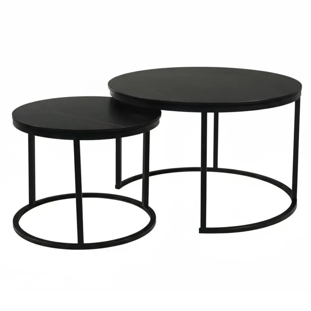 Salontafel rond 2delig marmerlook Bero zwart side table steen bijzettafel