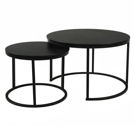 Lizzely Garden & Living Salontafel rond 2delig marmerlook Bero zwart side table steen bijzettafel