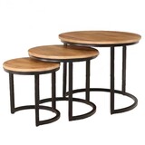 Lizzely Garden & Living Salontafel rond 3delig lichtbruin mangohout Jaell