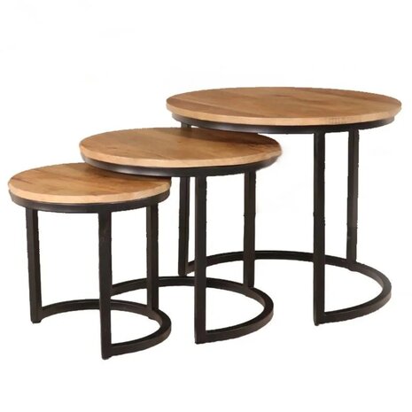 Lizzely Garden & Living Salontafel rond 3delig lichtbruin mangohout Jaell