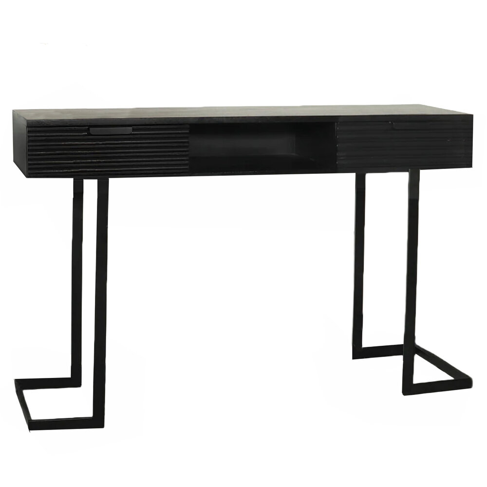 Kaptafel Georgia massief mangohout 2 lades 120cm zwart make-up tafel Kaptafel Georgia massief mangohout 2 lades 120cm zwart make-up tafel