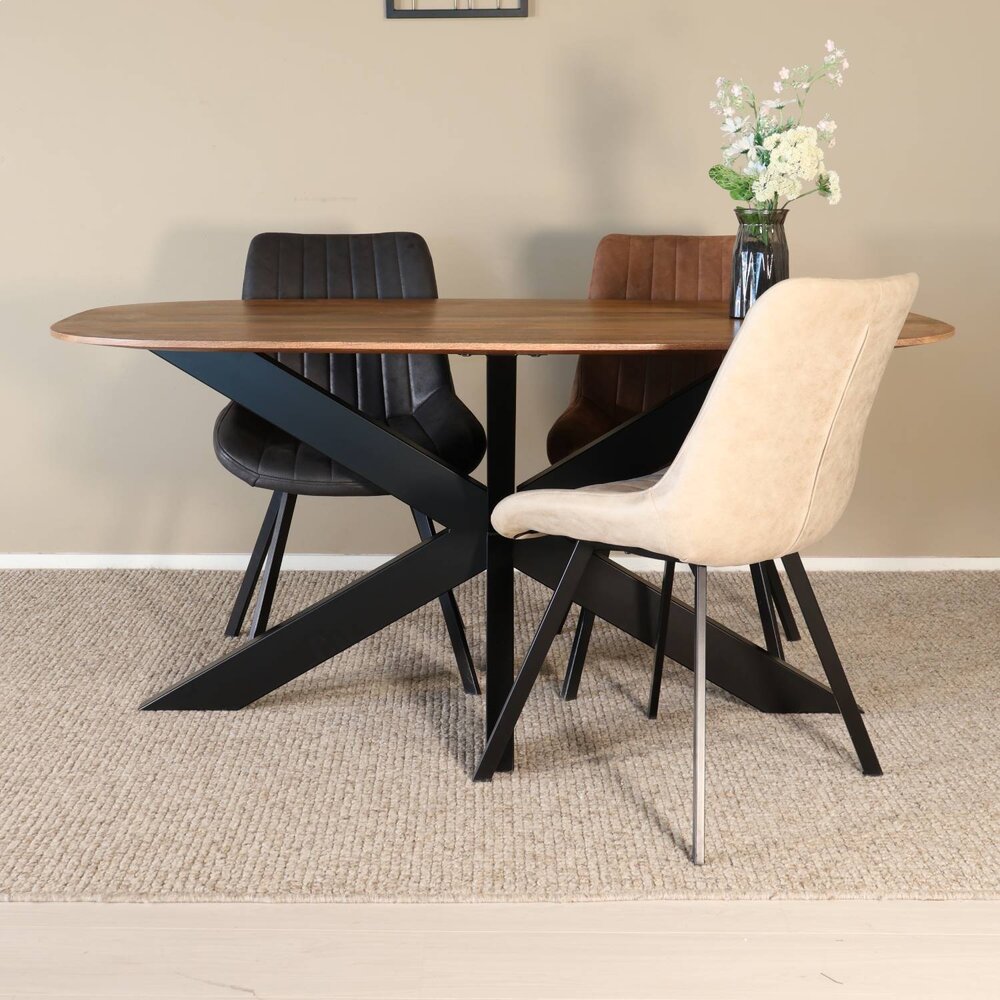 Eettafel deens ovaal mangohout 160cm Austin lichtbruin ovale tafel duurzaam mango eetkamertafel