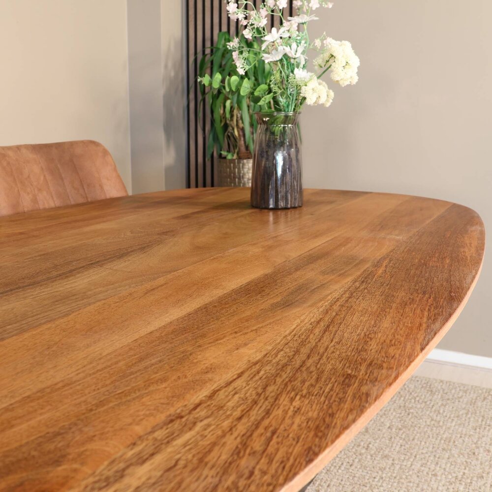 Eettafel deens ovaal mangohout 160cm Austin lichtbruin ovale tafel duurzaam mango eetkamertafel
