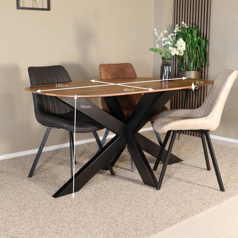 Lizzely Garden & Living Eettafel deens ovaal mangohout 160cm Austin lichtbruin ovale tafel duurzaam mango eetkamertafel