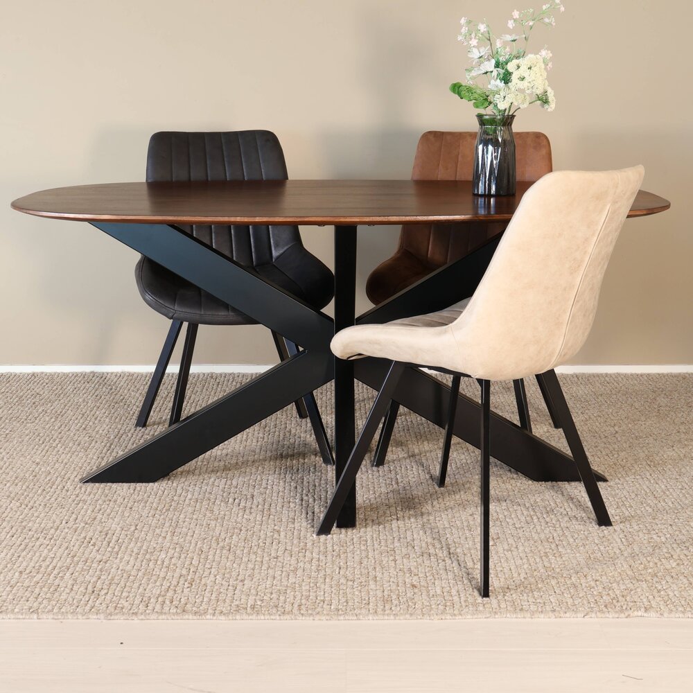 Eettafel deens ovaal mangohout 160cm Austin bruin ovale tafel duurzaam mango eetkamertafel