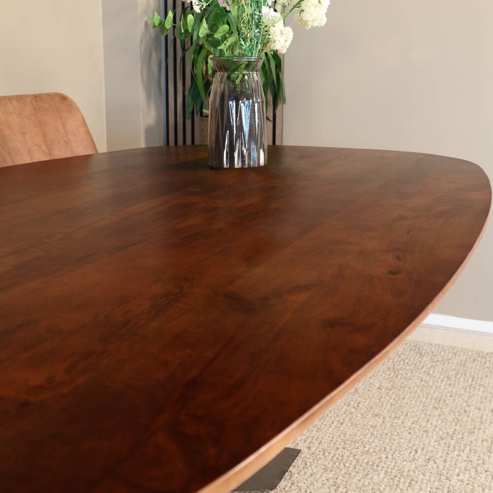 Eettafel deens ovaal mangohout 160cm Austin bruin ovale tafel duurzaam mango eetkamertafel
