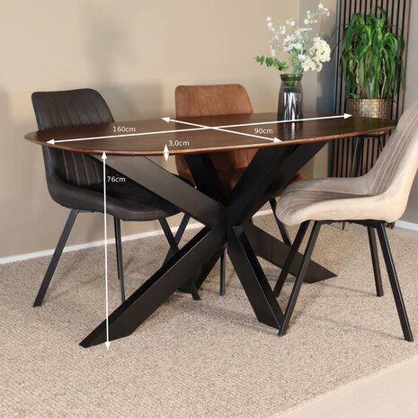 Lizzely Garden & Living Eettafel deens ovaal mangohout 160cm Austin bruin ovale tafel duurzaam mango eetkamertafel