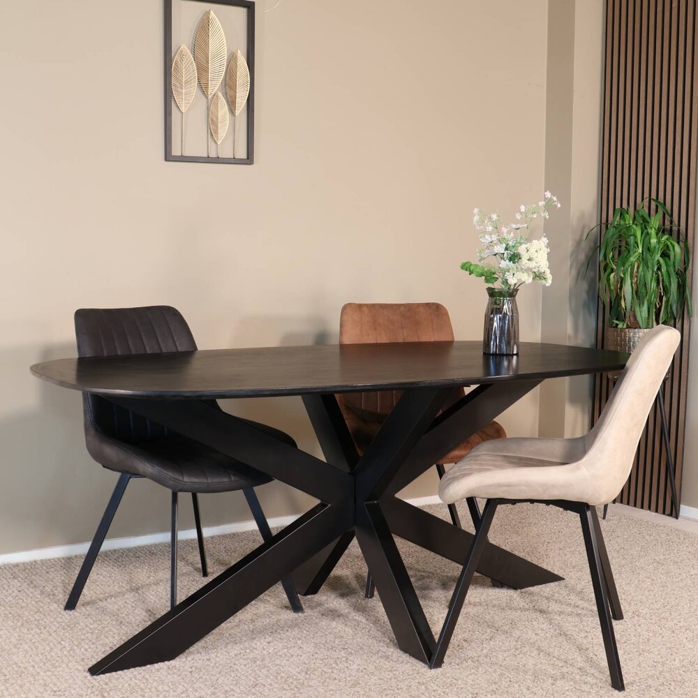 Eettafel deens ovaal mangohout 180cm Austin zwart ovale tafel duurzaam mango eetkamertafel