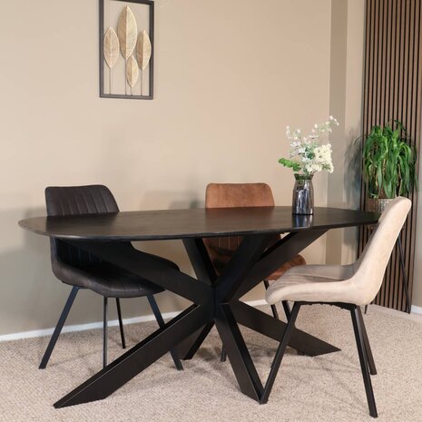 Lizzely Garden & Living Eettafel deens ovaal mangohout 180cm Austin zwart ovale tafel duurzaam mango eetkamertafel